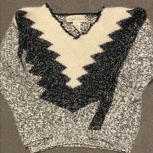 Vintage Anne Katrine Black and White V-Neck Sweater